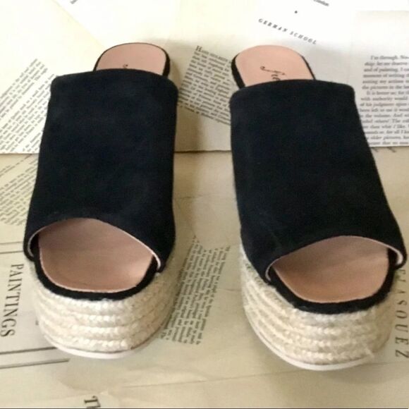 Free People Platform Sandal Black Suede Mule Heel - Picture 6 of 8